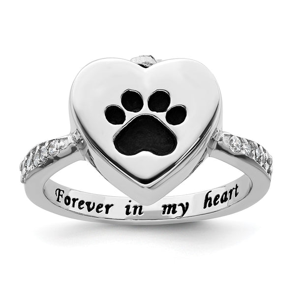 Sterling Silver 6 Size CZ Heart Shank Ring with Paw Print