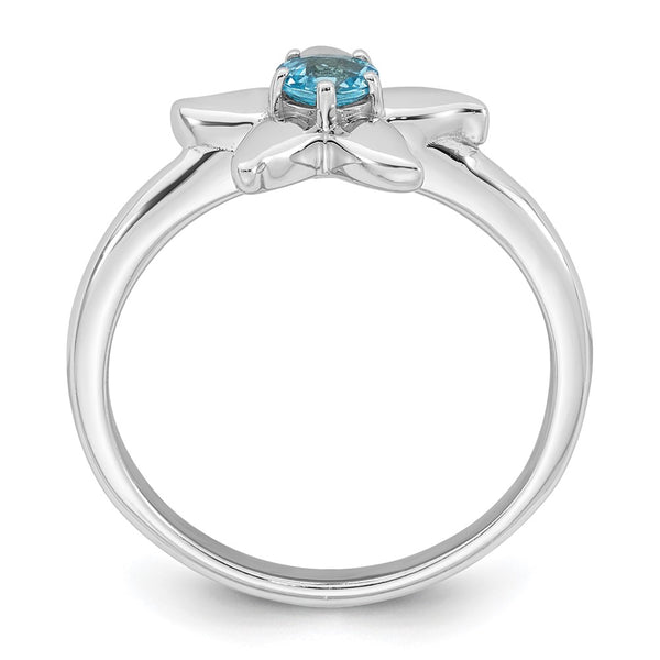 Polished Round Swiss Blue Topaz Starfish Ring - Rhodium-Plated Silver