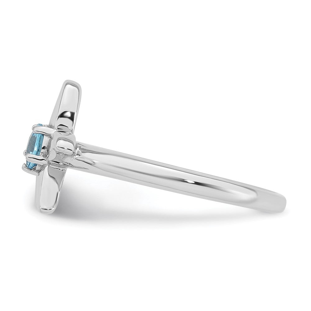 Exclusive Polished Round Swiss Blue Topaz Starfish Ring | Stylish Rhodium-Plated Silver