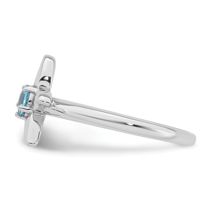 Exclusive Polished Round Swiss Blue Topaz Starfish Ring | Stylish Rhodium-Plated Silver-3