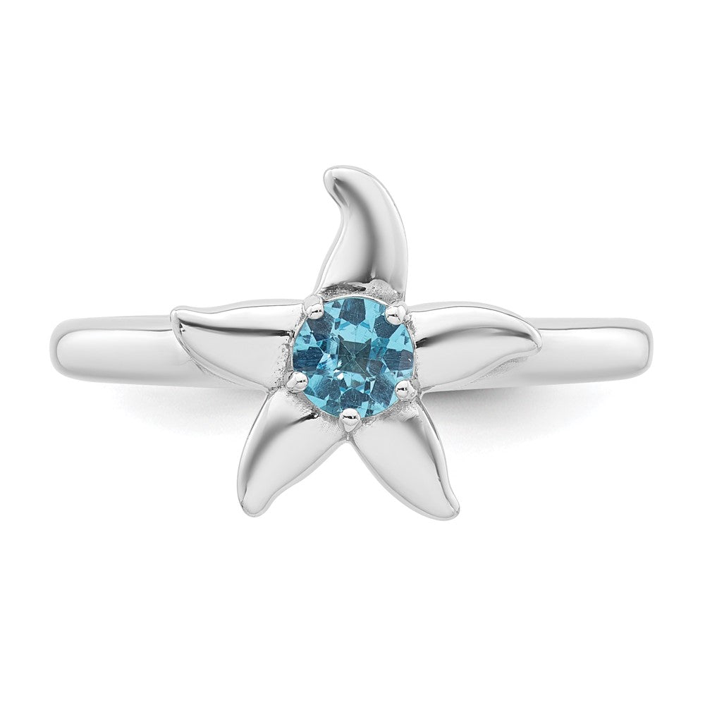 Buy Stylish Polished Round Swiss Blue Topaz Starfish Ring | Rhodium-Plated Silver