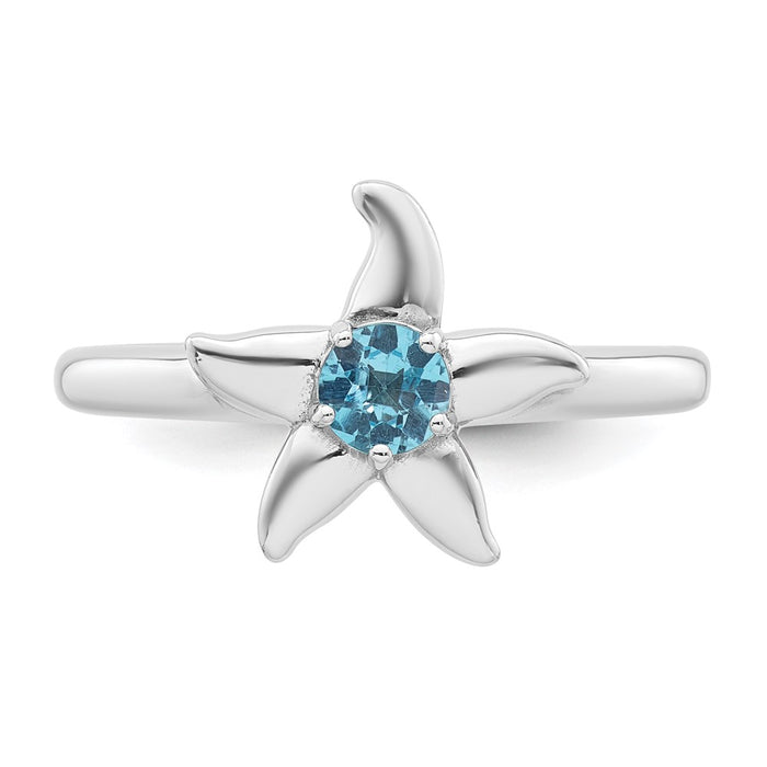 Buy Stylish Polished Round Swiss Blue Topaz Starfish Ring | Rhodium-Plated Silver-4