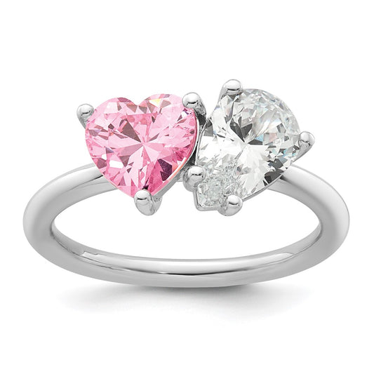 Buy Stylish Polished Heart Ring Size 8 in Sterling Silver with CZ Gemstones