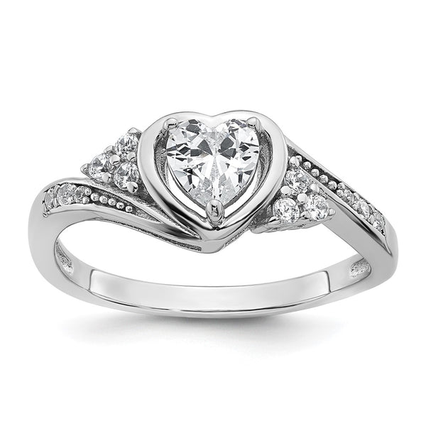 Polished Fancy Heart Ring Sterling Silver, CZ Center