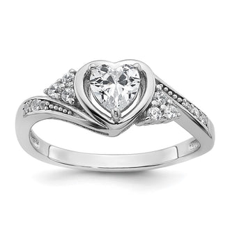 Shop Exclusive Polished Fancy Heart Ring - Size 7, Sterling Silver, CZ Center