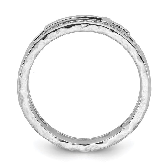 Exclusive Polished Sterling Silver Double Band Ring - Stylish CZ & Cross, Size 7