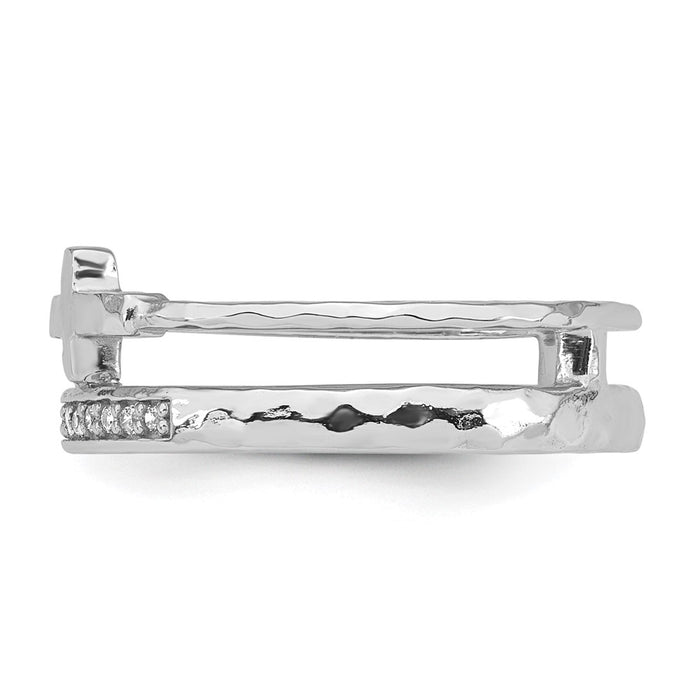 Shop Stylish Sterling Silver Double Band Ring, 8 Size, CZ & Hammered Cross-3
