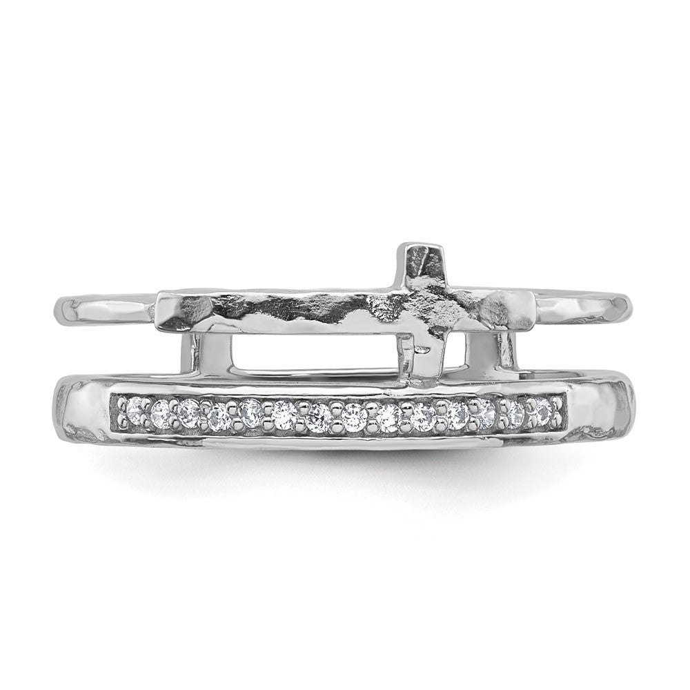 Shop Stylish Sterling Silver Double Band Ring, 8 Size, CZ & Hammered Cross