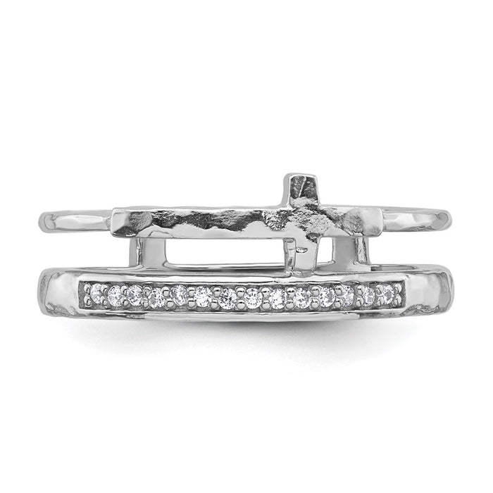 Shop Stylish Sterling Silver Double Band Ring, 8 Size, CZ & Hammered Cross-4