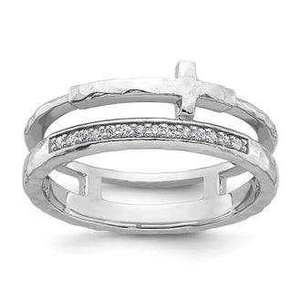 Exclusive Polished Sterling Silver Double Band Ring, 6, Stylish CZ Accents