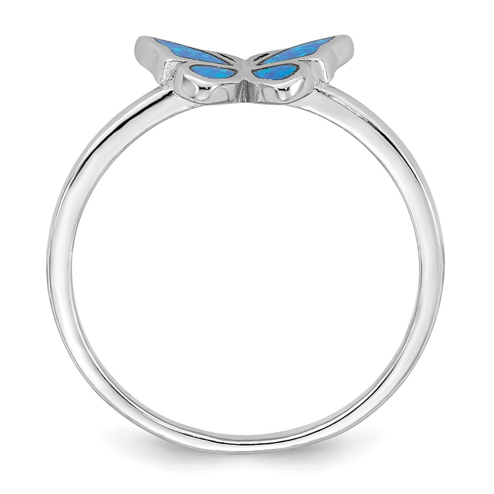 Buy Stylish Polished Blue Lab-Created Opal Butterfly Ring - Size 6, Rhodium-Plated Silver