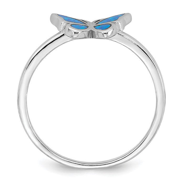 Buy Stylish Polished Blue Lab-Created Opal Butterfly Ring - Size 6, Rhodium-Plated Silver-2