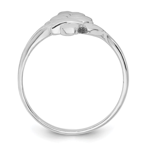 Polished Leaf Design Ring Rhodium-Plated Silver