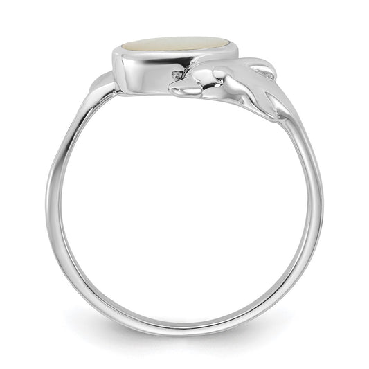 Shop Exclusive Polished Oval Mother of Pearl Dolphin Ring - Stylish Sterling Silver