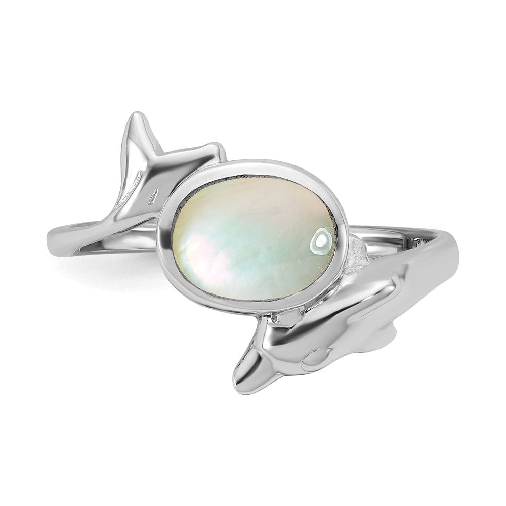Shop Exclusive Polished Oval Mother of Pearl Dolphin Ring - Stylish Sterling Silver