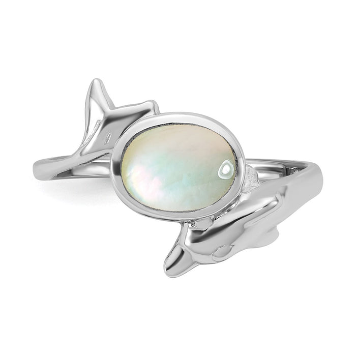 Shop Exclusive Polished Oval Mother of Pearl Dolphin Ring - Stylish Sterling Silver-4