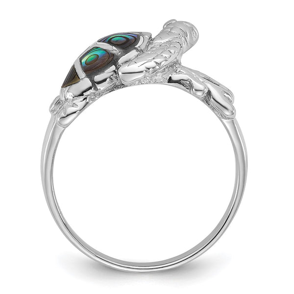 Polished Abalone Sea Turtle Ring - 14K Rhodium-Plated
