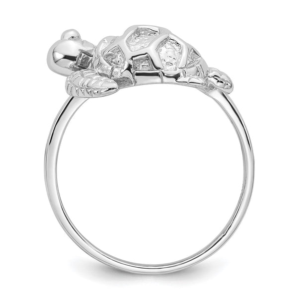 Polished Sea Turtle Ring - Rhodium-Plated Sterling Silver
