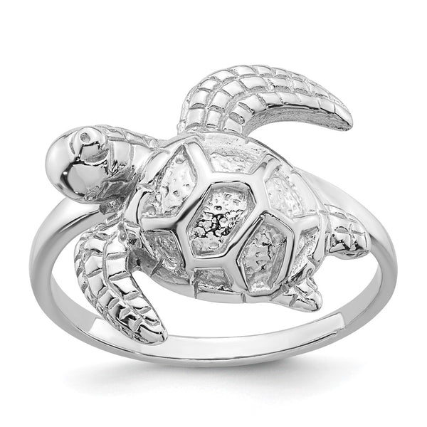 Polished Sea Turtle Ring - Rhodium-Plated Sterling Silver