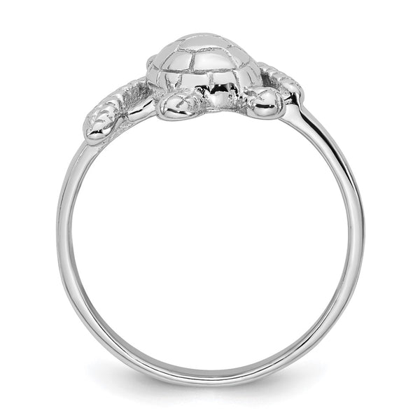 Polished Sea Turtle Ring in Rhodium-Plated Silver