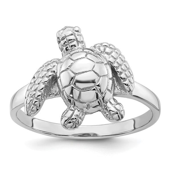 Polished Sea Turtle Ring in Rhodium-Plated Silver