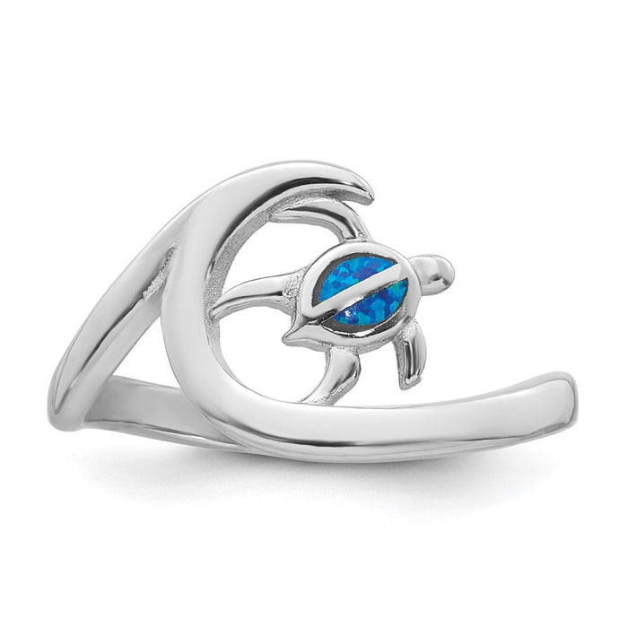 High-Quality Polished Blue Lab-Created Opal Turtle Ring - Stylish Size 7 in Sterling Silver-4