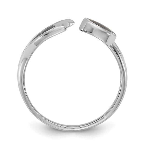 Polished Abalone Whale Tail Ring in Rhodium-Plated Silver