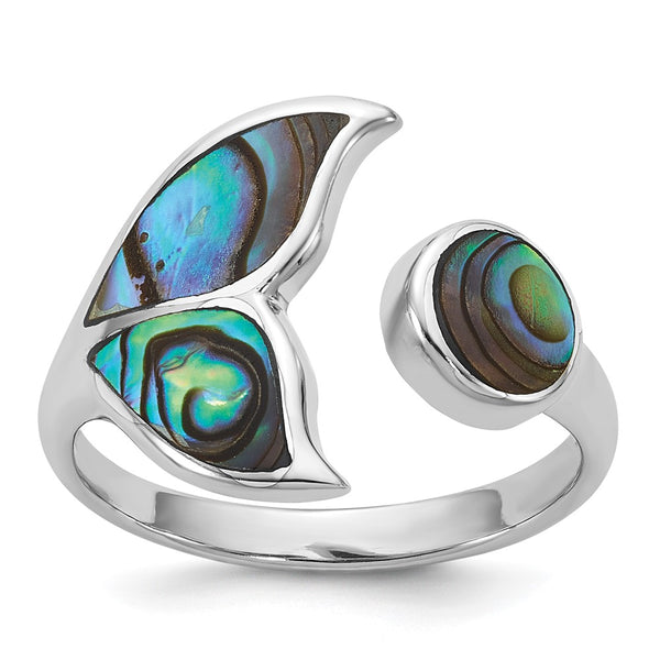 Polished Abalone Whale Tail Ring in Rhodium-Plated Silver