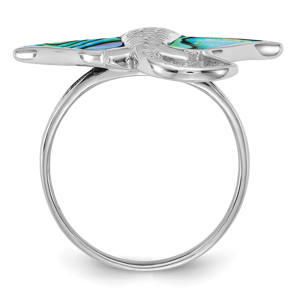 Abalone Stingray Ring Sterling Silver, Rhodium Plated