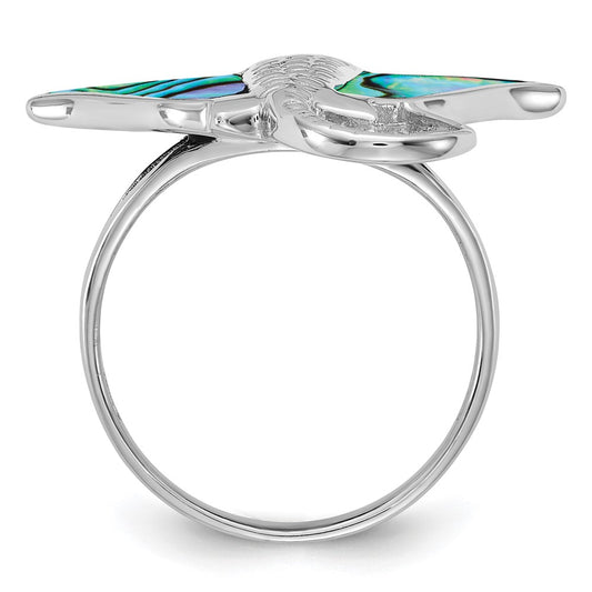 Exclusive Polished & Textured Abalone Stingray Ring - Size 8, Sterling Silver