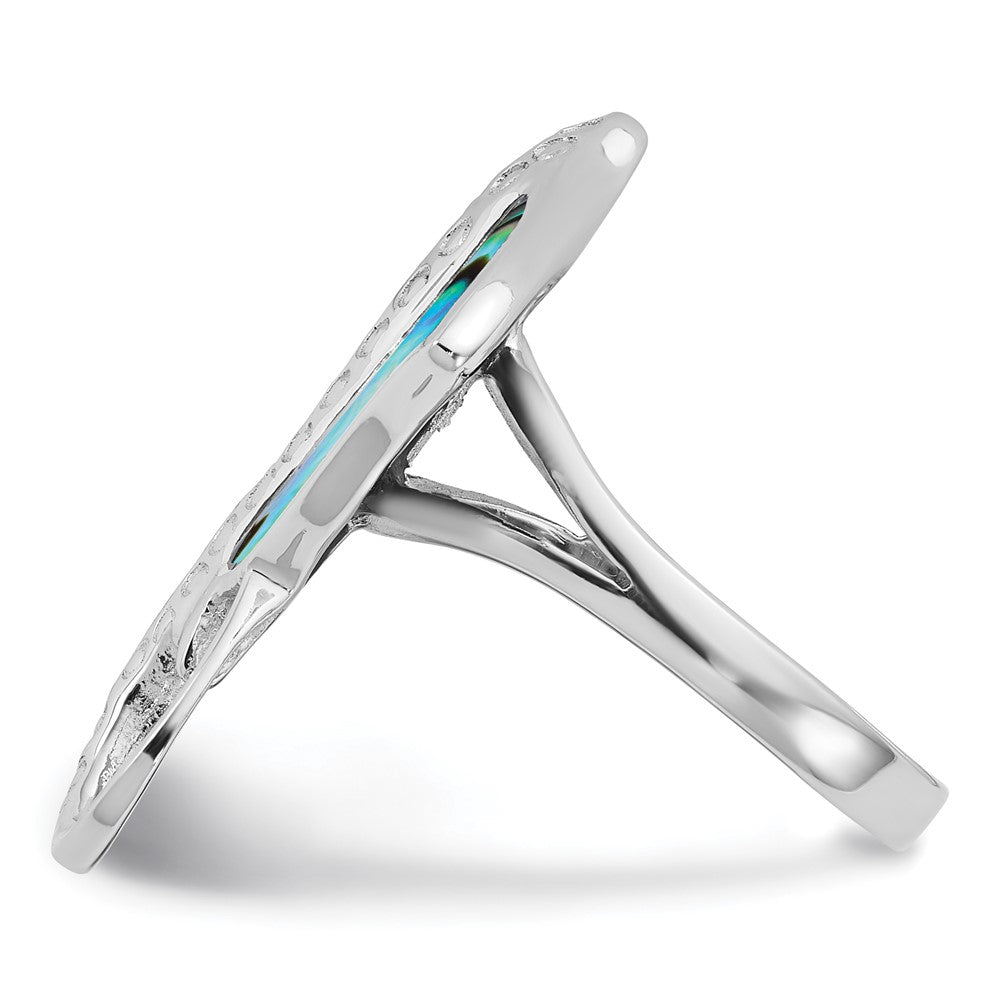 Exclusive Polished Abalone Stingray Ring in Rhodium-Plated Sterling Silver - Size 6, Stylish Value!