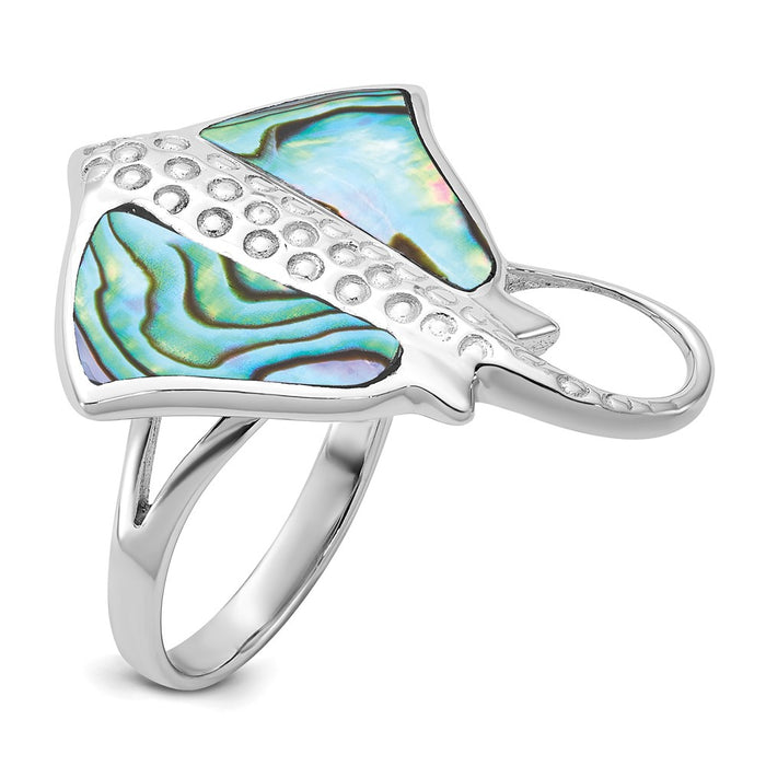 Exclusive Polished & Textured Abalone Stingray Ring - Size 8, Sterling Silver-5