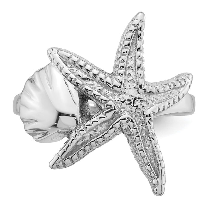 Buy Stylish Sea Shell Ring with Starfish in Rhodium-Plated Silver - Size 7-4