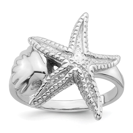 Buy Stylish Sea Shell Ring with Starfish in Rhodium-Plated Silver - Size 7