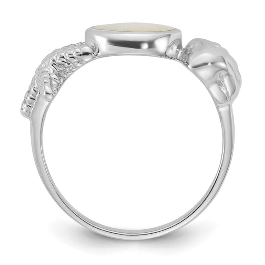Exclusive Polished Oval Mother of Pearl Ring - Stylish Sterling Silver, Size 7