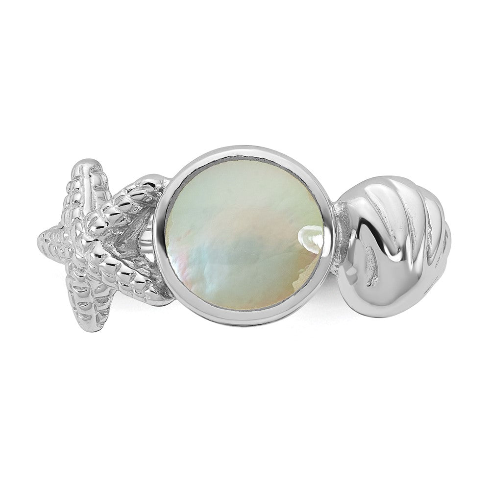 Exclusive Sea Shell Ring - Polished Oval Mother of Pearl in Size 6, Luxury Sterling Silver
