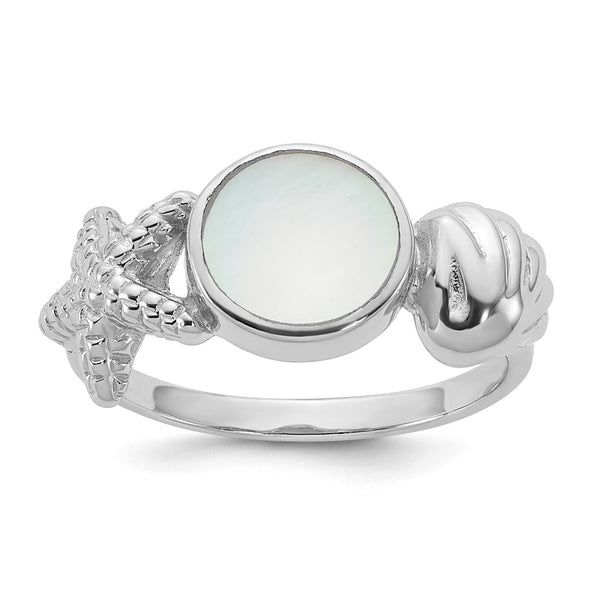 Sea Shell Ring - Polished Oval Mother of Pearl Sterling Silver