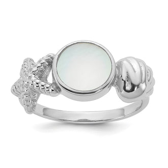 Exclusive Sea Shell Ring - Polished Oval Mother of Pearl in Size 6, Luxury Sterling Silver
