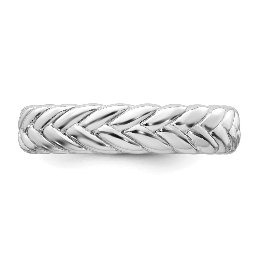 Shop Exclusive 5.00mm Polished Braided Sterling Silver Ring - Size 7, Rhodium-Plated