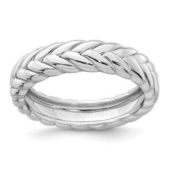 Shop Exclusive 5.00mm Polished Braided Sterling Silver Ring - Size 7, Rhodium-Plated