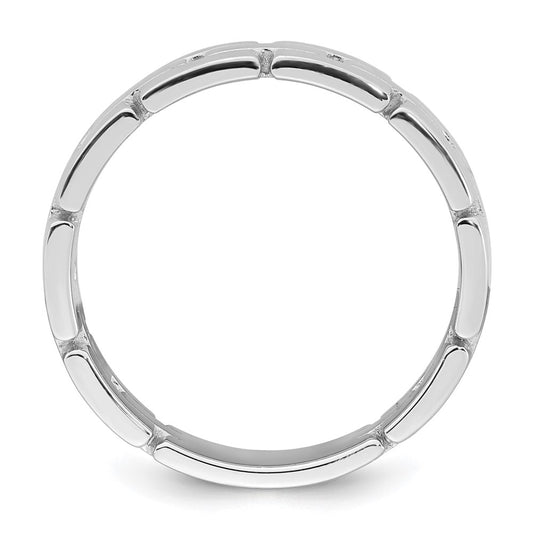 High-Quality 5.8mm Brick Pattern Ring in Rhodium-Plated Silver - Stylish Size 6