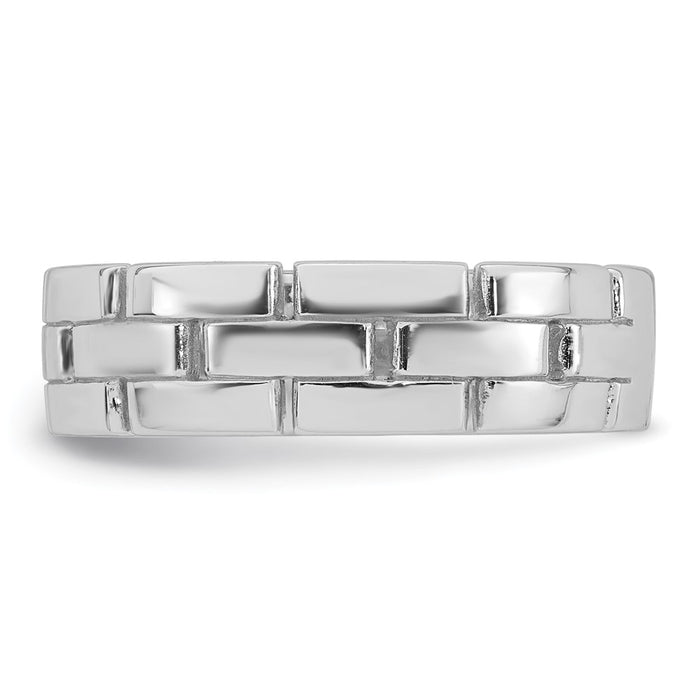 High-Quality 5.8mm Brick Pattern Ring in Rhodium-Plated Silver - Stylish Size 6-3