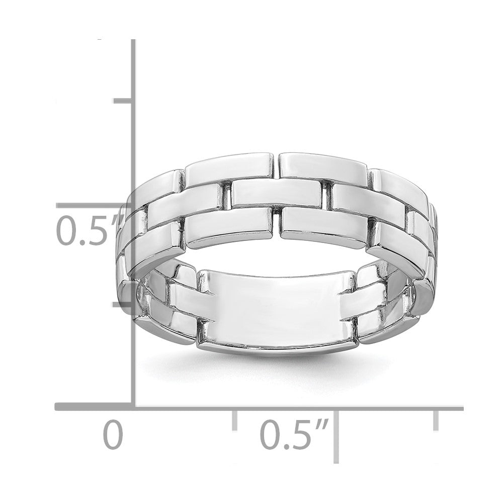 High-Quality 5.8mm Brick Pattern Ring in Rhodium-Plated Silver - Stylish Size 6