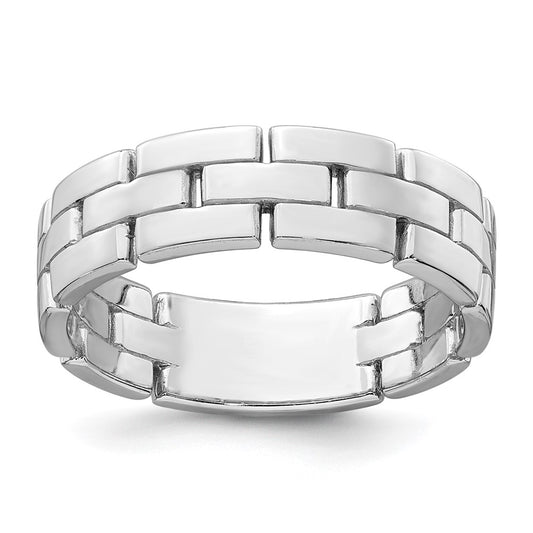 High-Quality 5.8mm Brick Pattern Ring in Rhodium-Plated Silver - Stylish Size 6