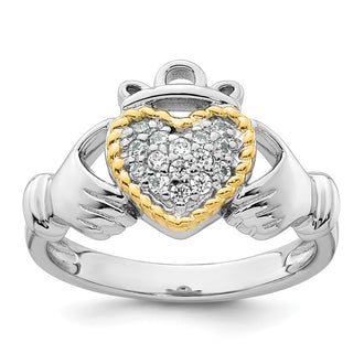 Buy Stylish 14K Gold Accent CZ Claddagh Ring - 7 Size, Sterling Silver & Rhodium