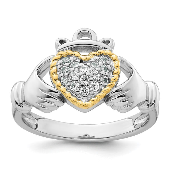 14K Gold Accent CZ Claddagh Ring