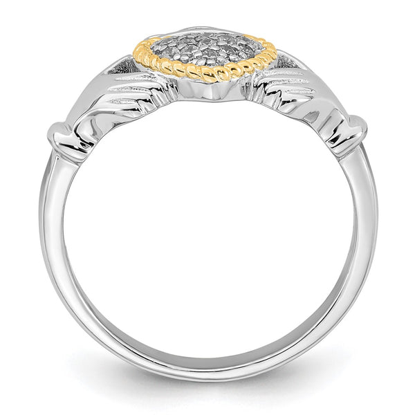 Polished CZ Claddagh Ring in 14K Gold Accent - Size 8