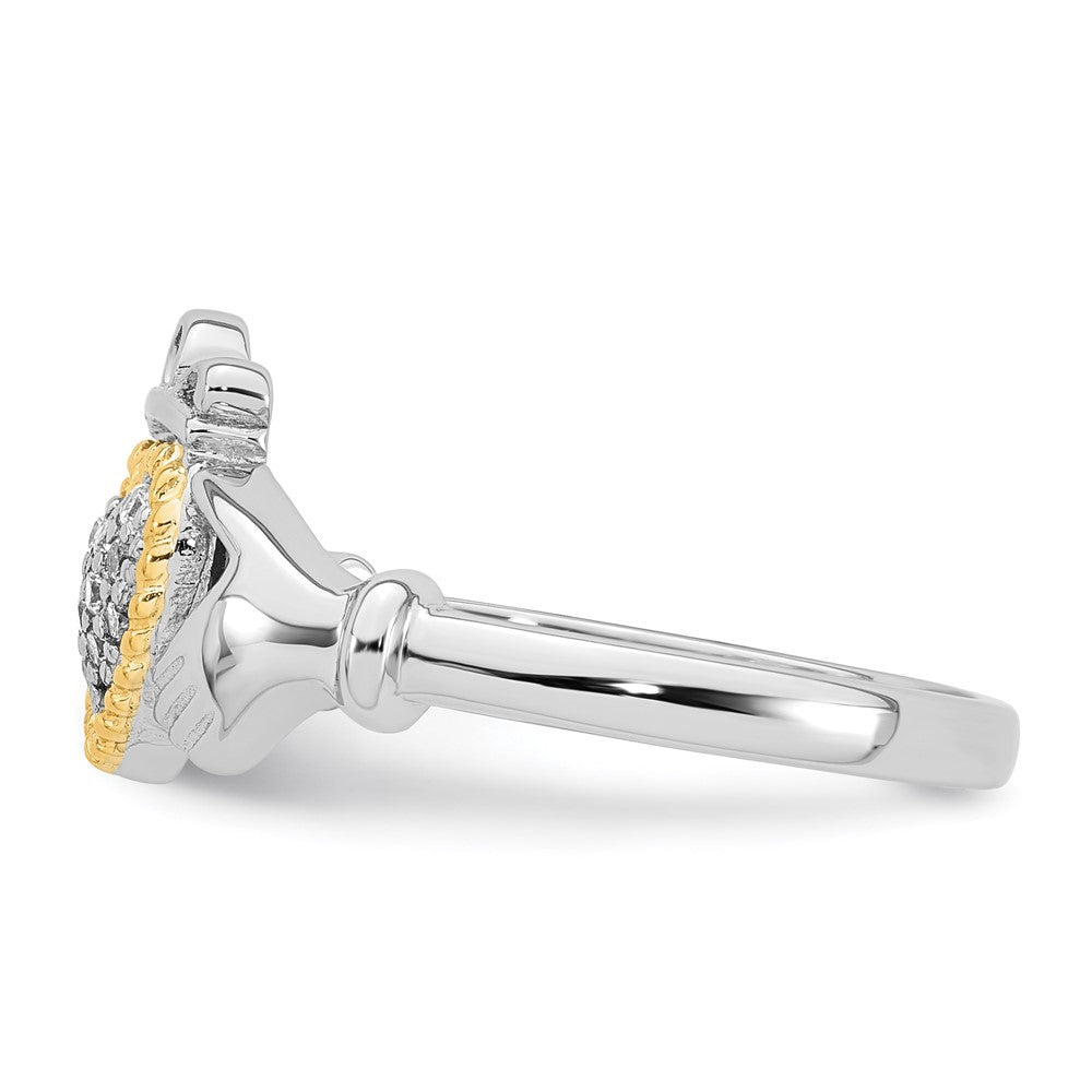 High-Quality Polished CZ Claddagh Ring in 14K Gold Accent - Size 8, Affordable!