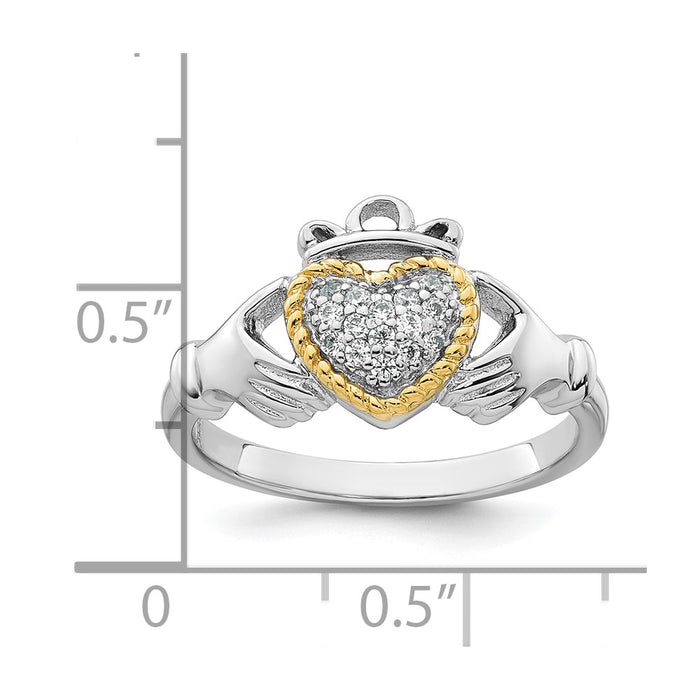 Buy Stylish 14K Gold Accent CZ Claddagh Ring in Sterling Silver, Size 6-5