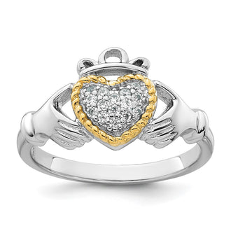 Buy Stylish 14K Gold Accent CZ Claddagh Ring in Sterling Silver, Size 6